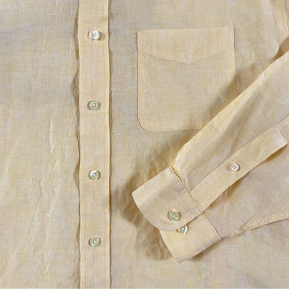 BROOKS BROTHERS 346 MEN’S 100% LINEN SHIRT YELLOW SIZE LARGE - Picture 13 of 15